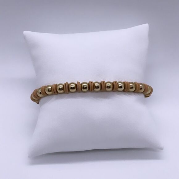 NWT Wool + Pepper Co. Tan & Gold Beaded Bracelet - Picture 4 of 5